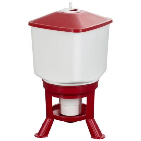 Geflügeltränke Kubic, Unterbau in rot, Wasserbehälter weiß mit rotem Deckel