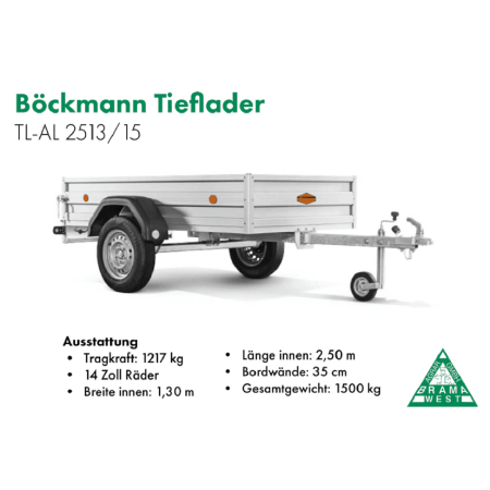 Böckmann TL-AL 2513/15, Tieflader, 2000 kg