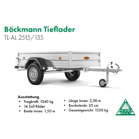 Böckmann TL-AL 2515/135, Tieflader, 2000 kg