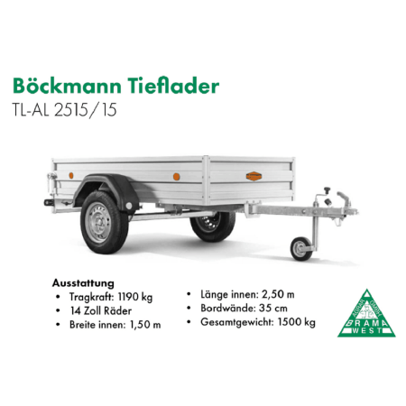 Böckmann TL-AL 2515/15, Tieflader, 2000 kg