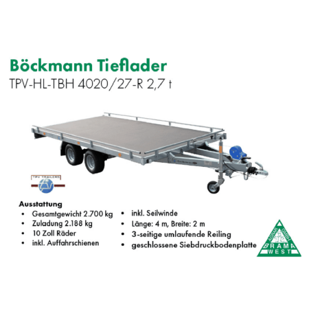 Böckmann HL-TBH 4020/27-R, Fahrzeugtrailer,  2700 kg