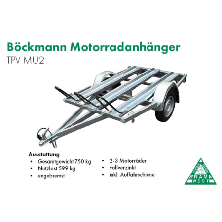 Böckmann TPV MU 2,  Motorradanhänger, 3 Standschienen