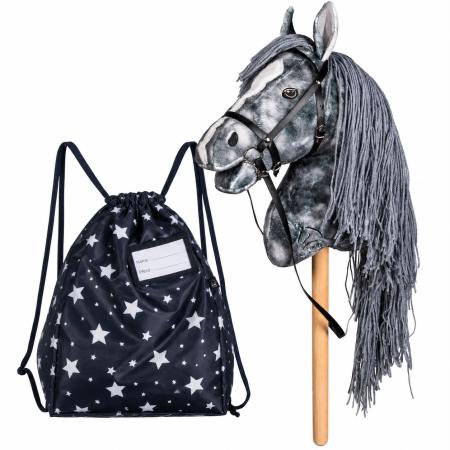 HKM Hobby Horse Set - Clara – Steckenpferd Grau mit Transportbeutel