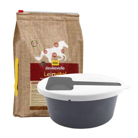 Set Mit Futterschale und Leinvital grau