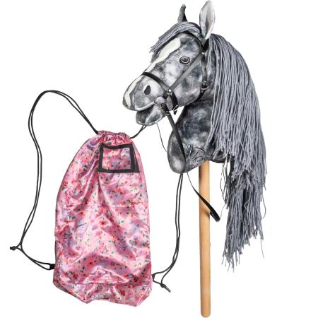 HKM Hobby Horse Set - Clara – Steckenpferd Grau mit Transportbeutel