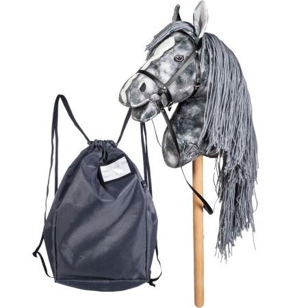 HKM Hobby Horse Set - Clara – Steckenpferd Grau mit Transportbeutel