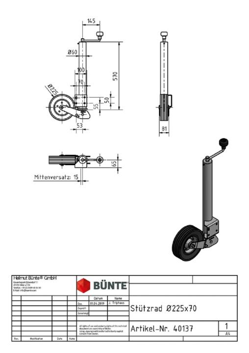 BÜNTE Stützrad, Ø 60 mm, automatisch klappbar