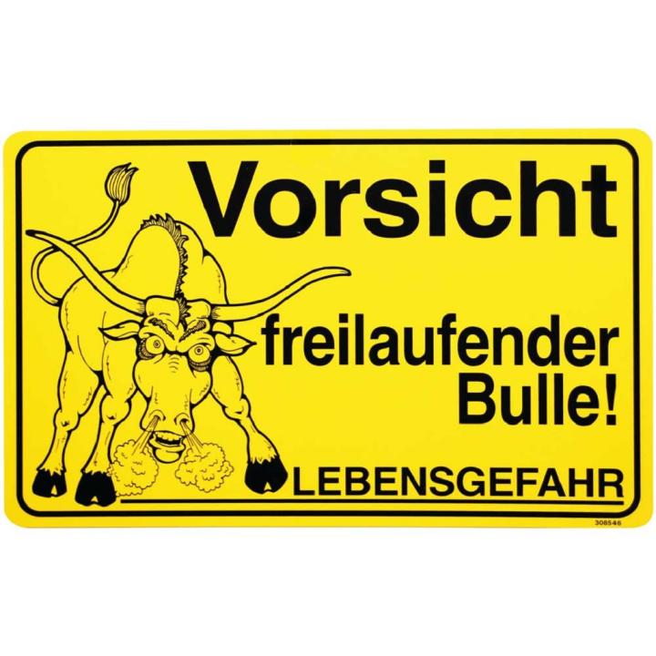 Verbotsschild "Freilaufender Bulle"