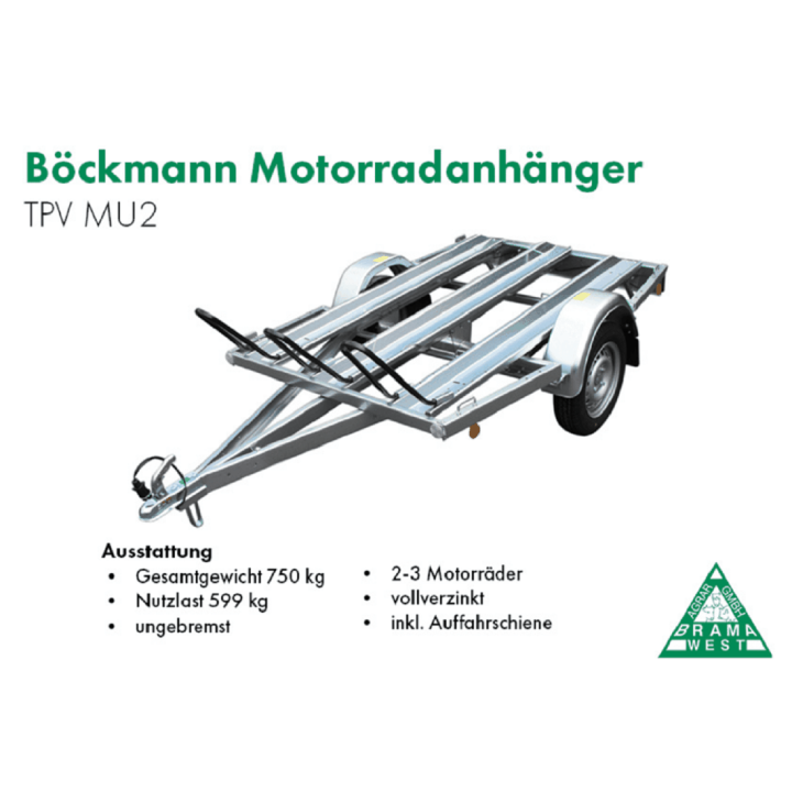 Böckmann TPV MU 2,  Motorradanhänger, 3 Standschienen