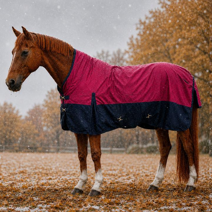 Winterdecke Caruso Turnout 1680D 100GSM - Raspberry/Navy