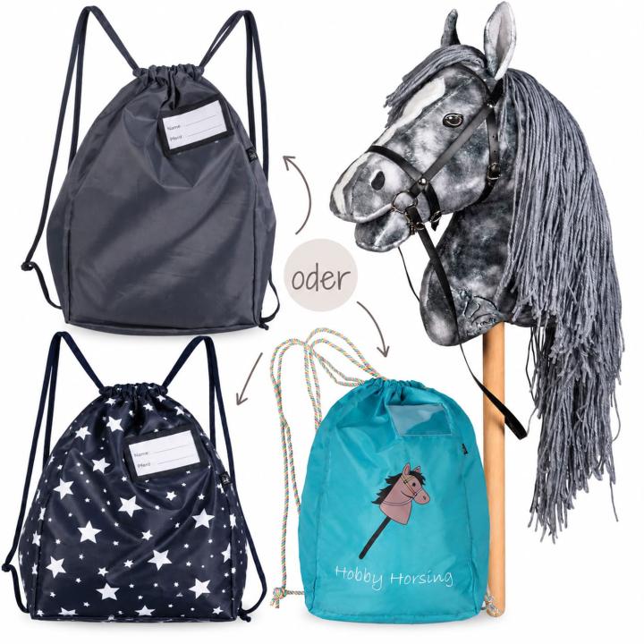 HKM Hobby Horse Set - Clara – Steckenpferd Grau mit Transportbeutel