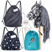 HKM Hobby Horse Set - Clara – Steckenpferd Grau mit Transportbeutel